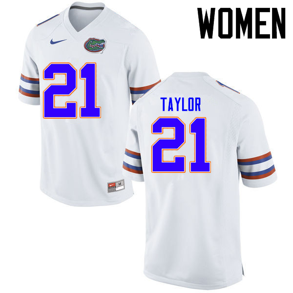Women Florida Gators #21 Fred Taylor College Football Jerseys Sale-White - Click Image to Close